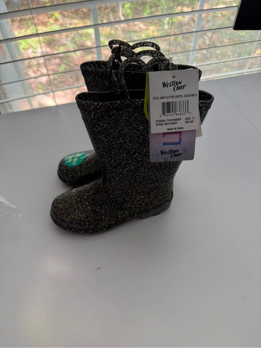 Western Chief Kids Black Multi Glitter Rain Boots with Handles